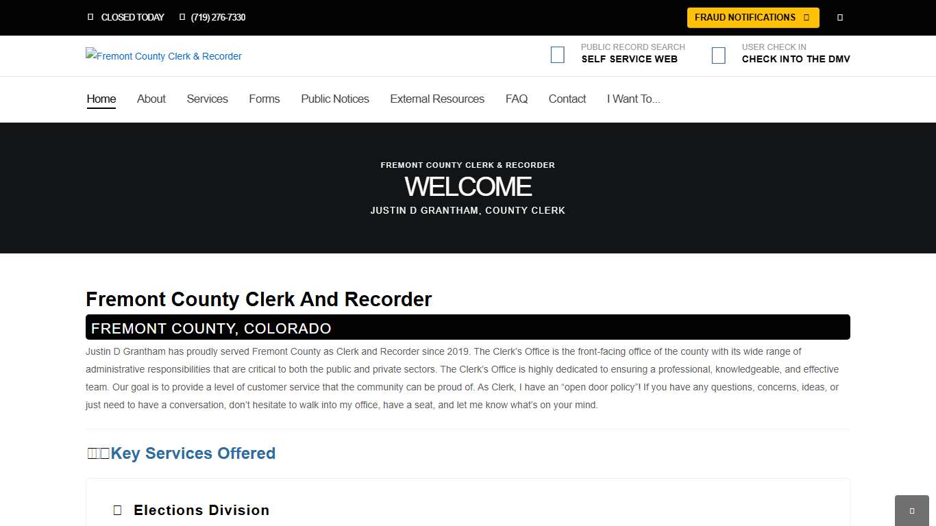 Fremont County Clerk & Recorder Cañon City, CO Justin D Grantham, County Clerk