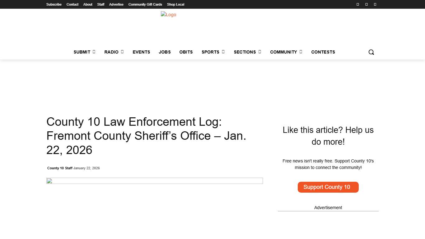 County 10 Law Enforcement Log: Fremont County Sheriff's Office - Jan. 22, 2026 - County 10